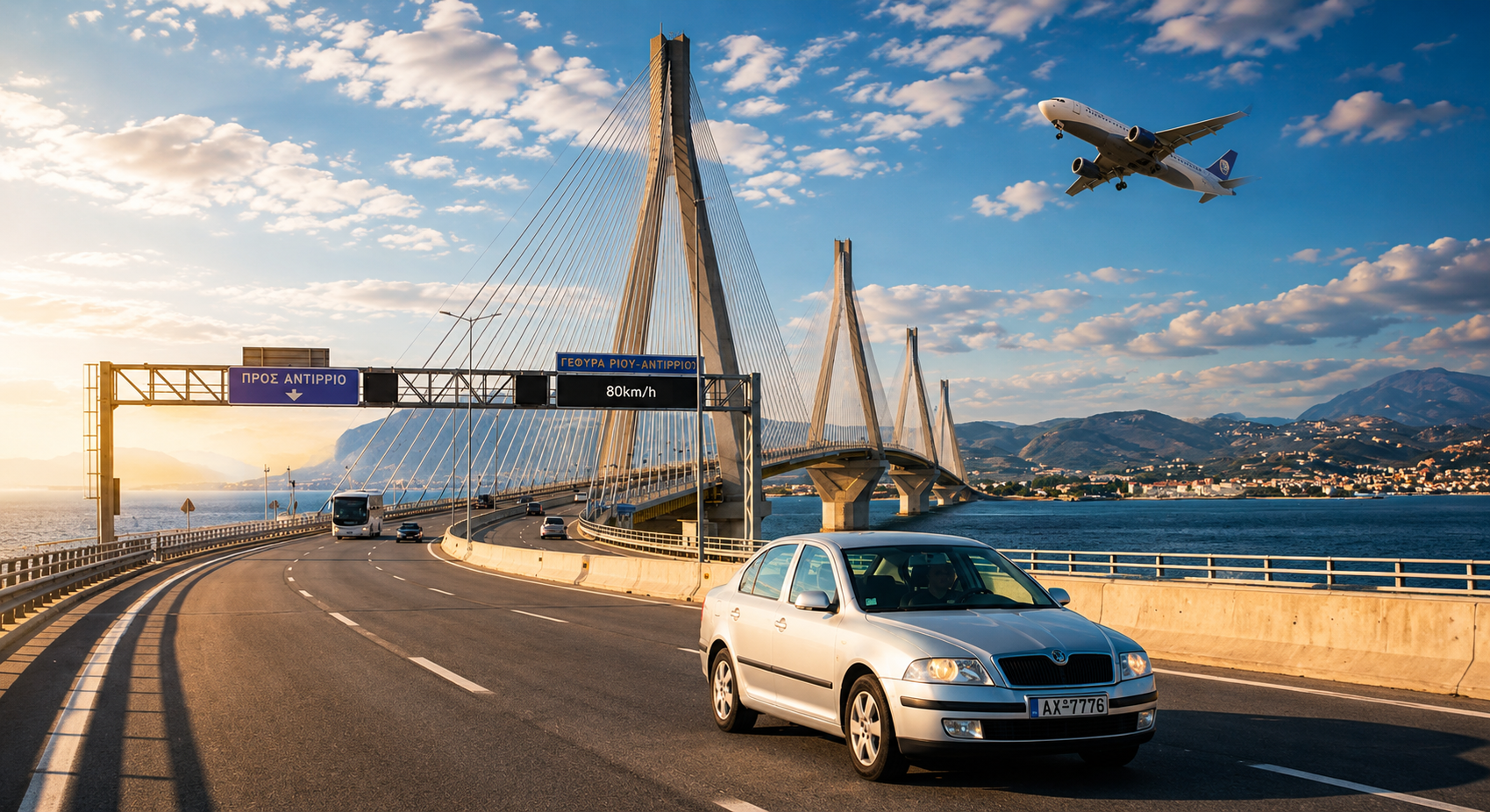 Taxi crossing Rio-Antirrio bridge
